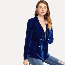 Romwe Solid Double Breasted Velvet Blazer