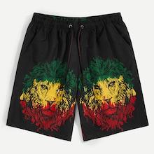 Romwe Guys Lion Face Print Shorts