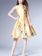 Romwe Bamboo Print Fit & Flare Dress