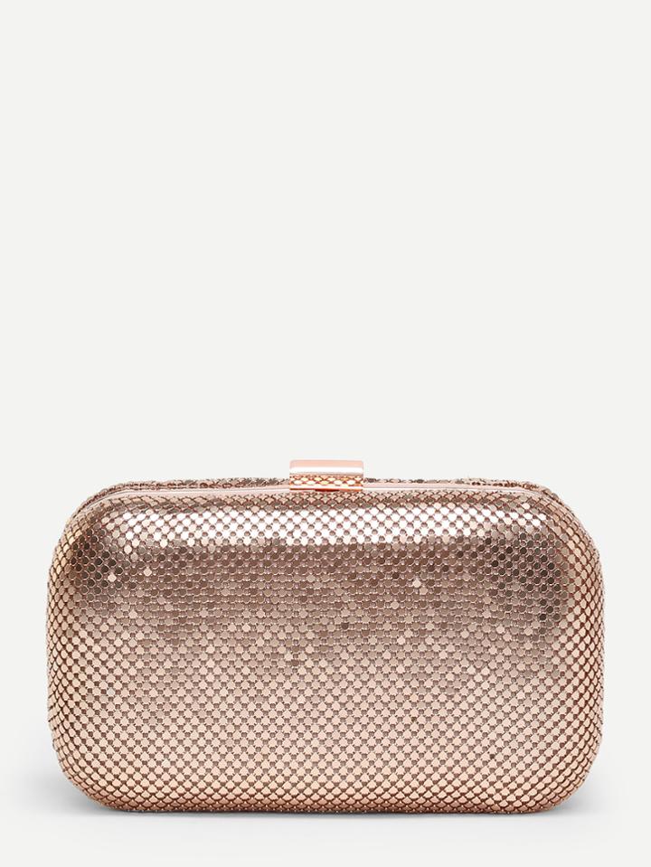 Romwe Metallic Clutch Bag With Chain