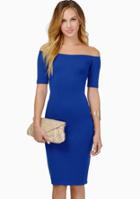 Romwe Off-shoulder Blue Bodycon Dress