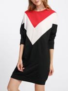 Romwe Cut And Sew Color Block Sweatshirt Dress