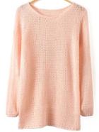 Romwe Long Sleeve Knit Pink Sweater