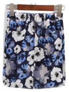 Romwe Flower Print Denim Bodycon Skirt
