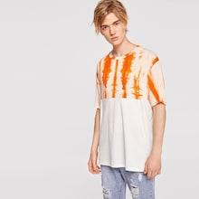 Romwe Guys Tie Dye Two Tone Tee