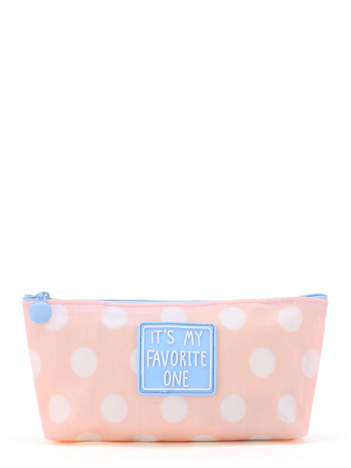 Romwe Polka Dot Slogan Pouch