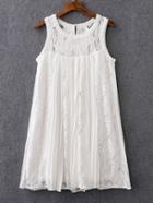 Romwe White Sleeveless Lace Crochet Shift Dress
