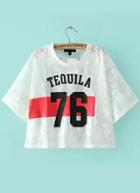 Romwe Letter Print Lace T-shirt