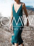 Romwe Blue Spaghetti Strap Deep V Neck Backless Midi Dress