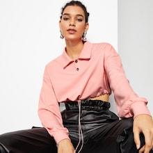 Romwe Drawstring Waist Button Collar Pullover