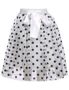 Romwe Polka Dot Sheer Mesh White Skirt