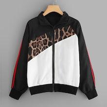 Romwe Contrast Leopard Zip Jacket