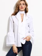Romwe White Bell Sleeve Blouse With Neck Tie