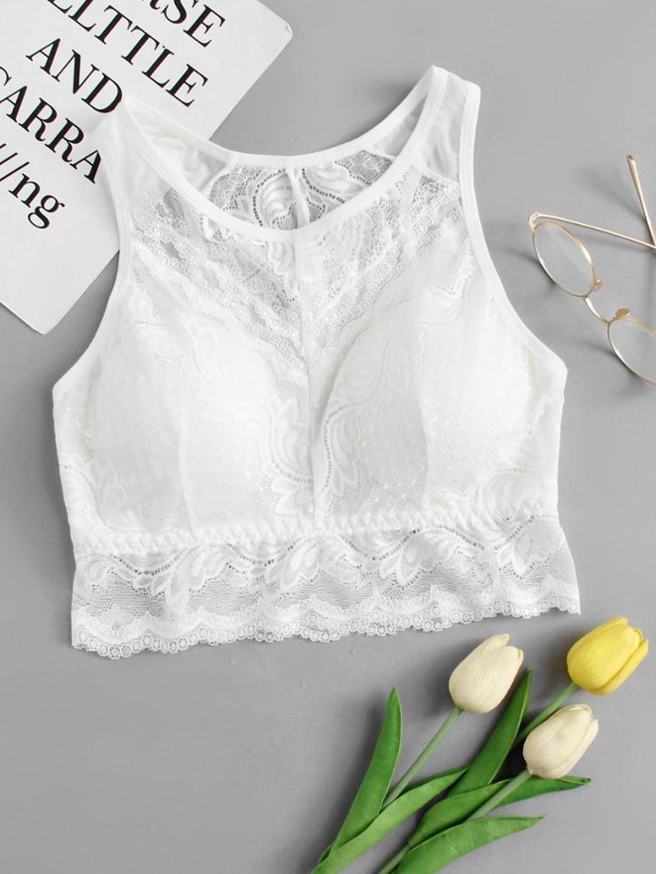Romwe Scallop Trim Lace Tank Top