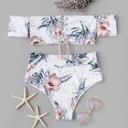 Romwe Lace-up Random Floral Bikini Set