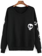 Romwe Round Neck Skull Print Sweatshirt