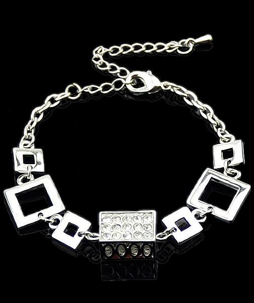 Romwe Silver Diamond Square Chain Bracelet