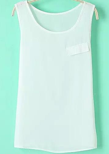 Romwe With Pocket Chiffon White Vest