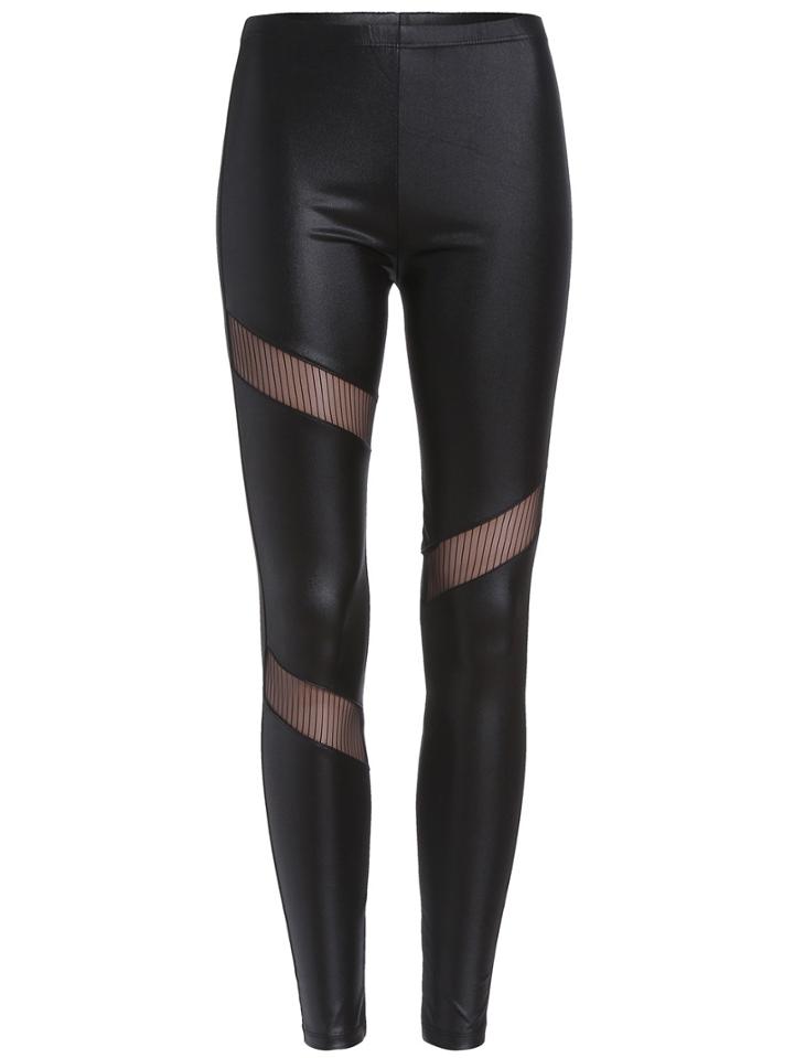 Romwe Black Sheer Mesh Slim Leggings