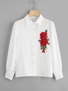 Romwe Rose Embroidered Applique Shirt