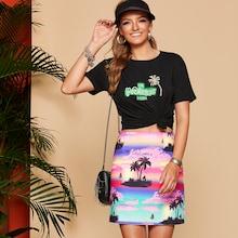 Romwe Tropical Print Letter Tee