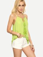 Romwe Green Spaghetti Strap Tie Crochet Trim Tank Top