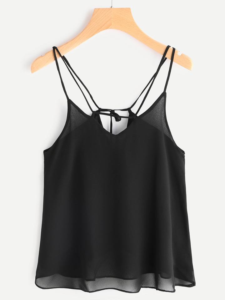Romwe Lace-up Cutout Back Chiffon Cami Top