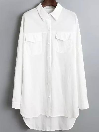 Romwe High Low Shirt Dress With Pockets