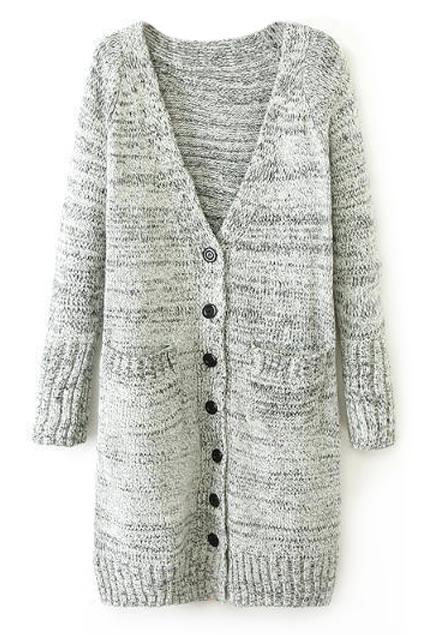 Romwe Pocketed V Neck Grey Cardigan