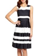 Romwe Black White Sleeveless Striped Pleated Dress