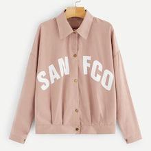 Romwe Single Breasted Letter Print Jacket