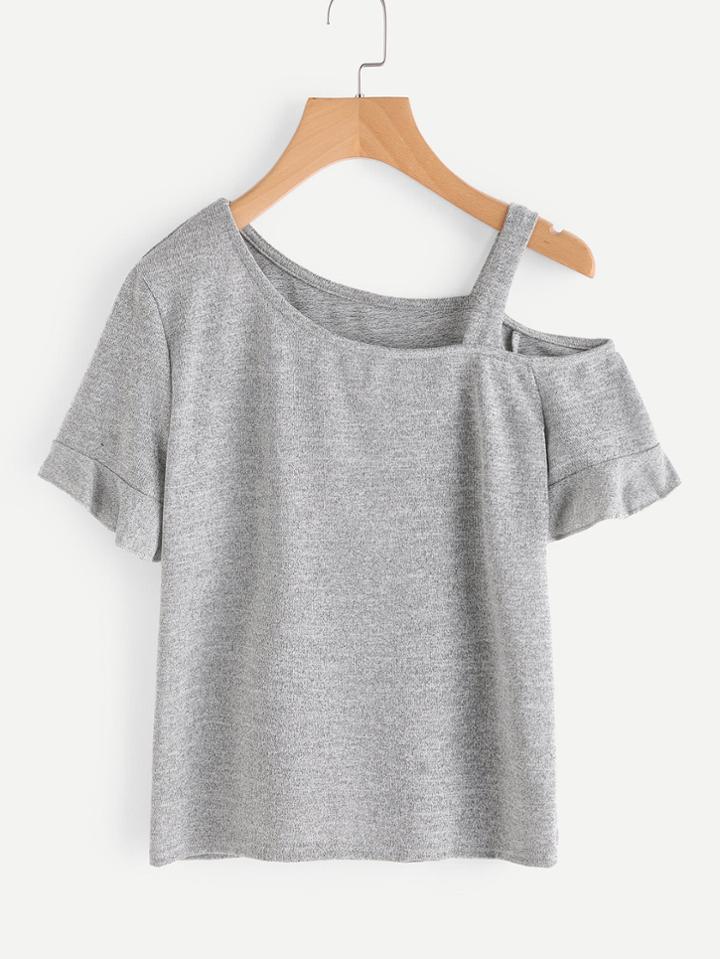 Romwe Asymmetric Open Shoulder Tee