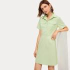 Romwe Solid Flap Pocket Front Shirt Dress