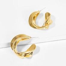 Romwe Twist Metal Open Hoop Earrings