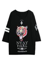 Romwe Tiger Print Cropped Black T-shirt