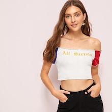 Romwe Contrast Panel Letter Embroidery Tee