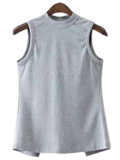 Romwe Grey Mock Neck Lace Up Backless Blouse