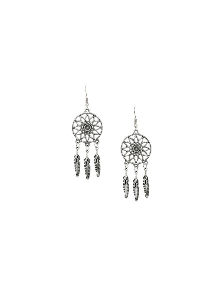 Romwe Silver Lotus Hollow Feature Tassel Earrings