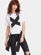 Romwe White Contrast Wide Crisscross Strap Front T-shirt