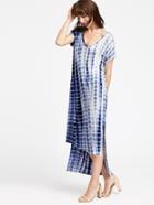 Romwe Navy Tie Dye Print Slit High Low Tee Dress