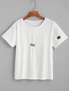 Romwe White Letter Embroidered T-shirt