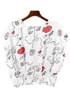 Romwe Abstract Print Crop White Top