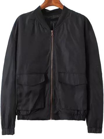 Romwe With Zipper Pockets Black Jacket