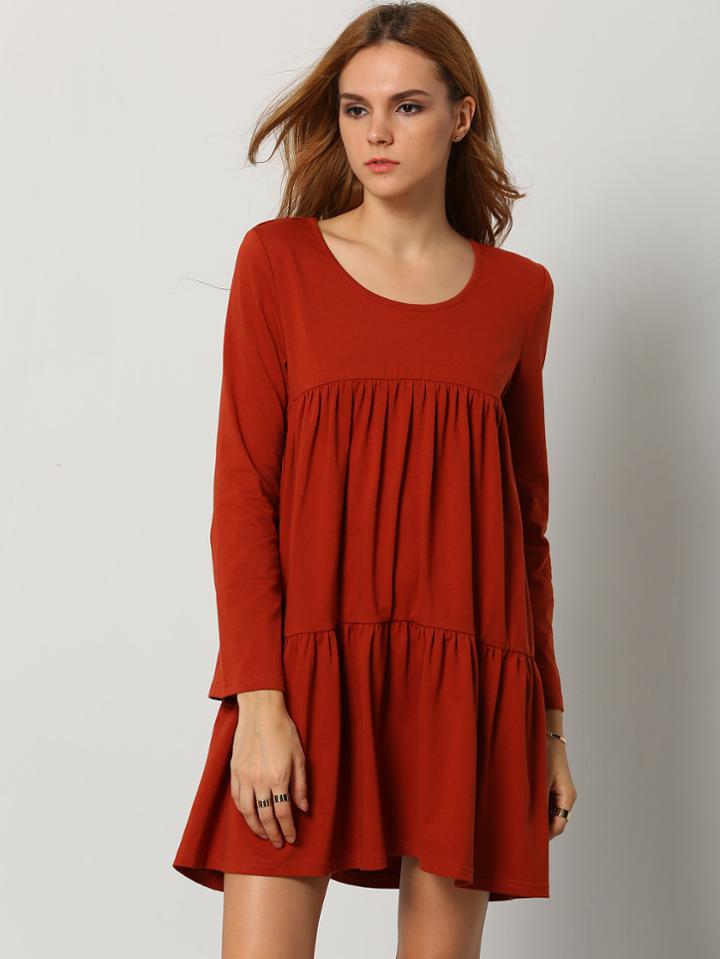 Romwe Orange Long Sleeve Casual Dress