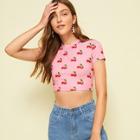 Romwe Cherry Print Skinny Crop Tee