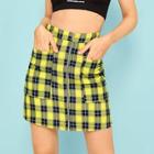 Romwe Zip Trough Dual Pocket Tartan Skirt