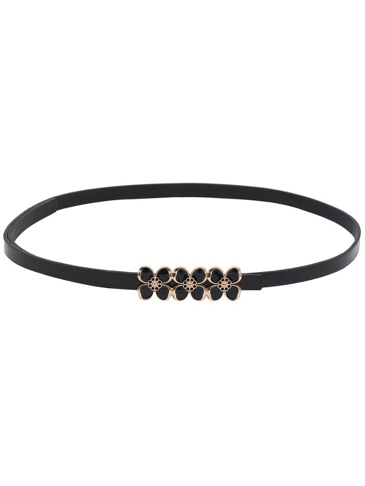 Romwe Black Petal Shaped Buckle Skinny Belt