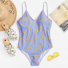 Romwe Plus Starfish Print One Piece Swimsuit