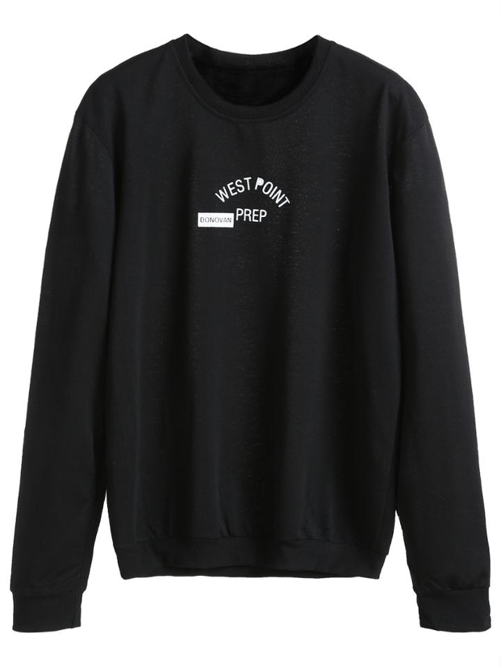 Romwe Black Letters Print Sweatshirt