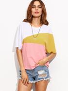 Romwe Color Block Round Neck Short Sleeve T-shirt